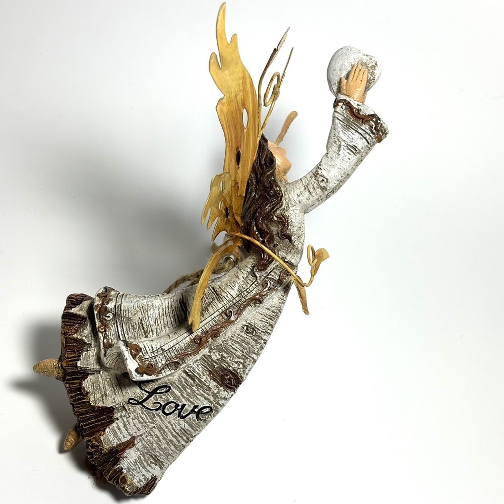 Flying Angel Ornament Christmas Tree Metal Wings LOVE Heart Rustic Birch Design